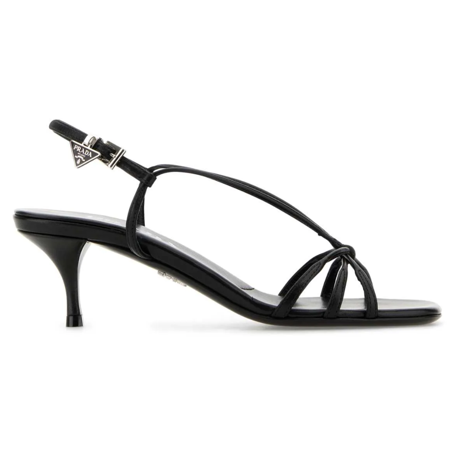 Prada Capretto Strappy 55mm Black Leather Slingback Sandal Mule Kitten Heel 36.5